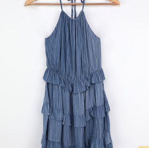 Blue Ruffled Halter Mini Dress